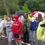 Gathering in the rain.