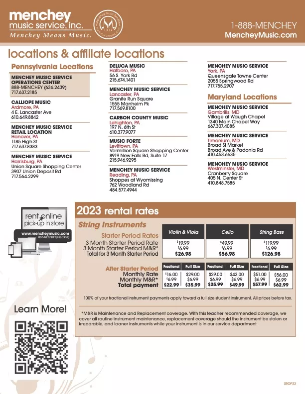 String Instrument Rental Flyer PM Elementary Instrumental Music