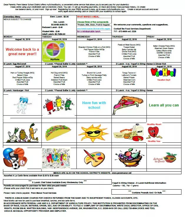 August Lunch Menu
